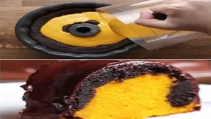 Bolo de cenoura fofinho com uma camada de brownie