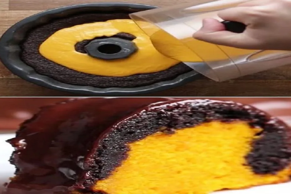 Bolo de cenoura fofinho com uma camada de brownie