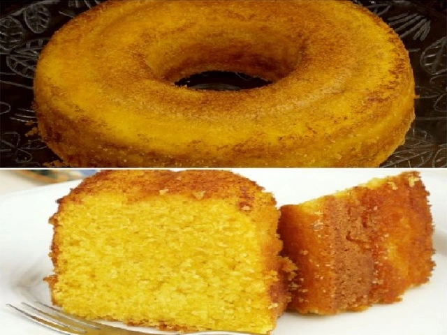 Bolo de fubá fofinho com suco de laranja